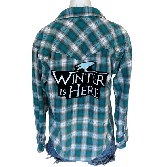 CheekyMontana Tops - Game of Thrones Plaid Western Shirt SMALL Oversize Unique Winter is Here GOT
